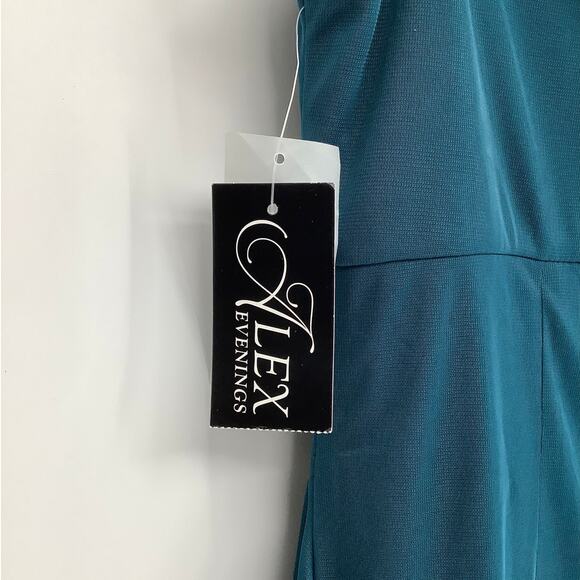 Alex Evenings Womens 10 Peacock Off The Shoulder Dress Embellished Ruched OS6-13 - Picture 9 of 10